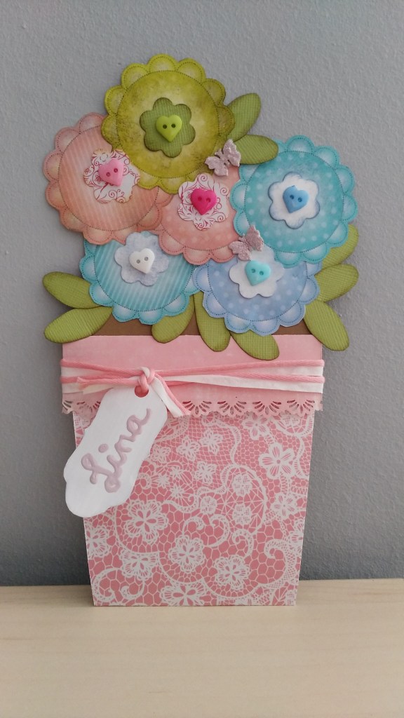 tarjeta aniversario scrap macetero